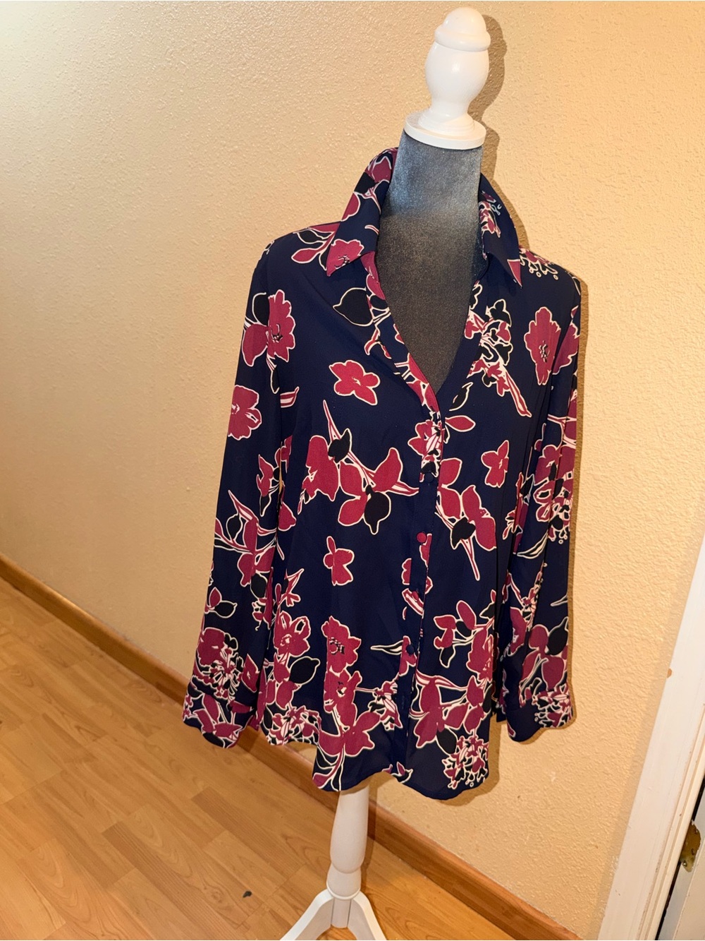 Express Navy Blazer Jacket with Pink Floral Print
